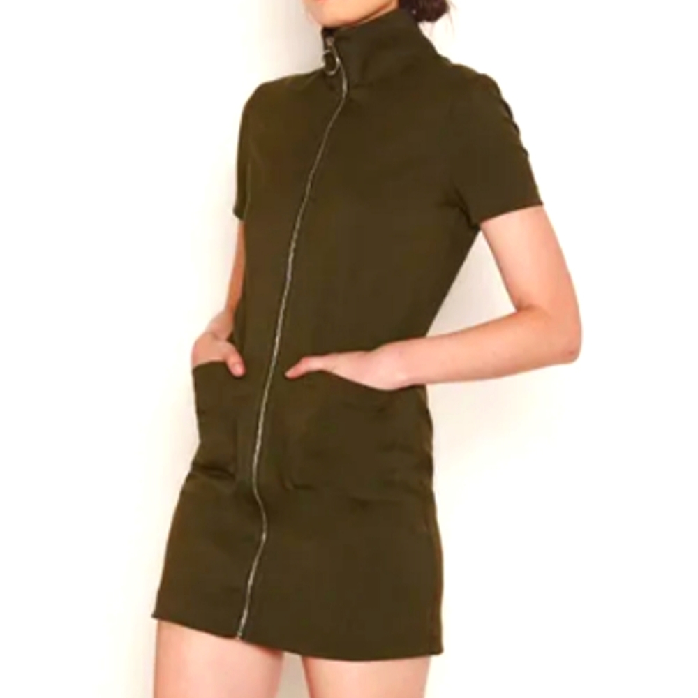 STAUD Asawa Mini Dress with mock neck & metal zip
